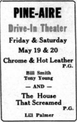 Pine Aire Drive-In Theatre (Pine-Aire) - May 1972 Ad